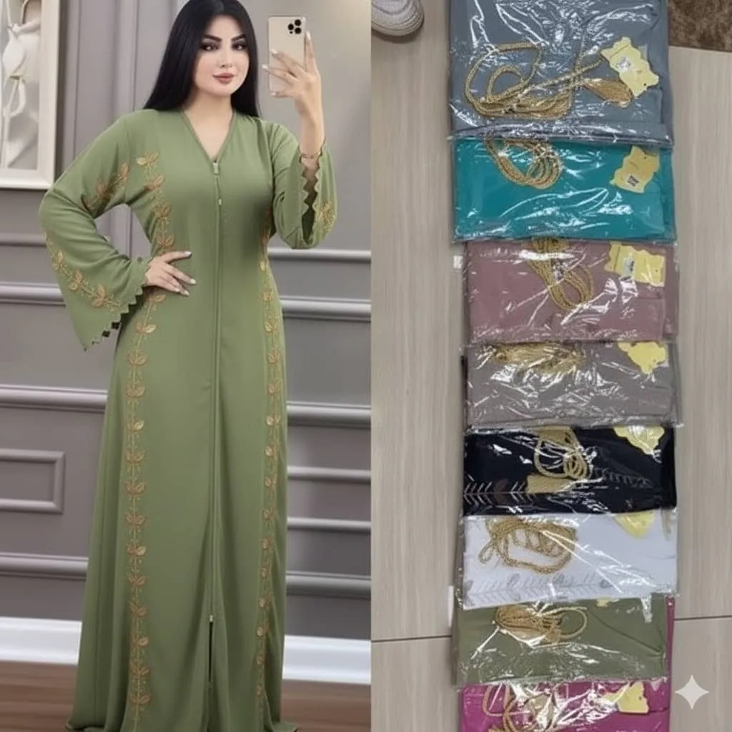 Abaya femme élégante noire brodée – Robe longue arabe chic pour occasions et quotidien