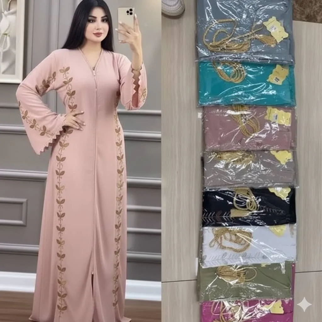 Abaya femme élégante noire brodée – Robe longue arabe chic pour occasions et quotidien