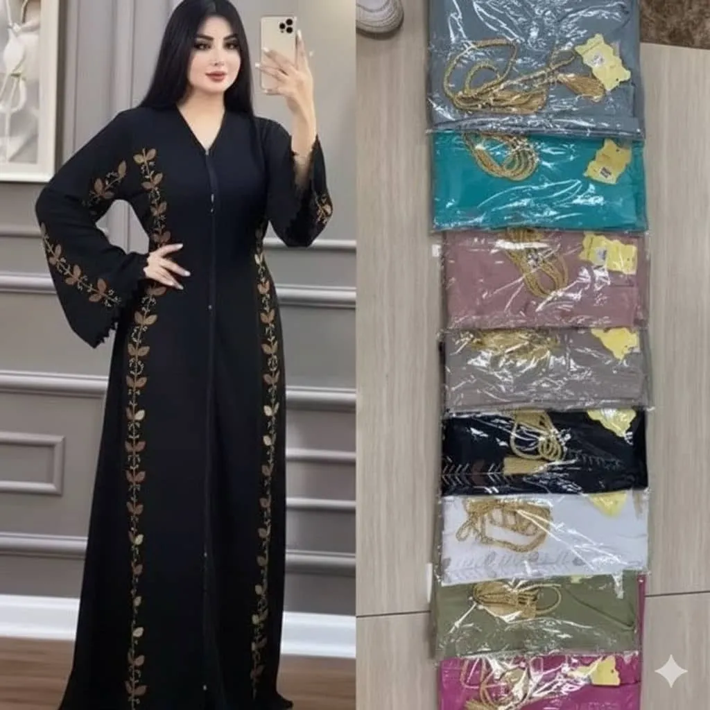 Abaya femme élégante noire brodée – Robe longue arabe chic pour occasions et quotidien