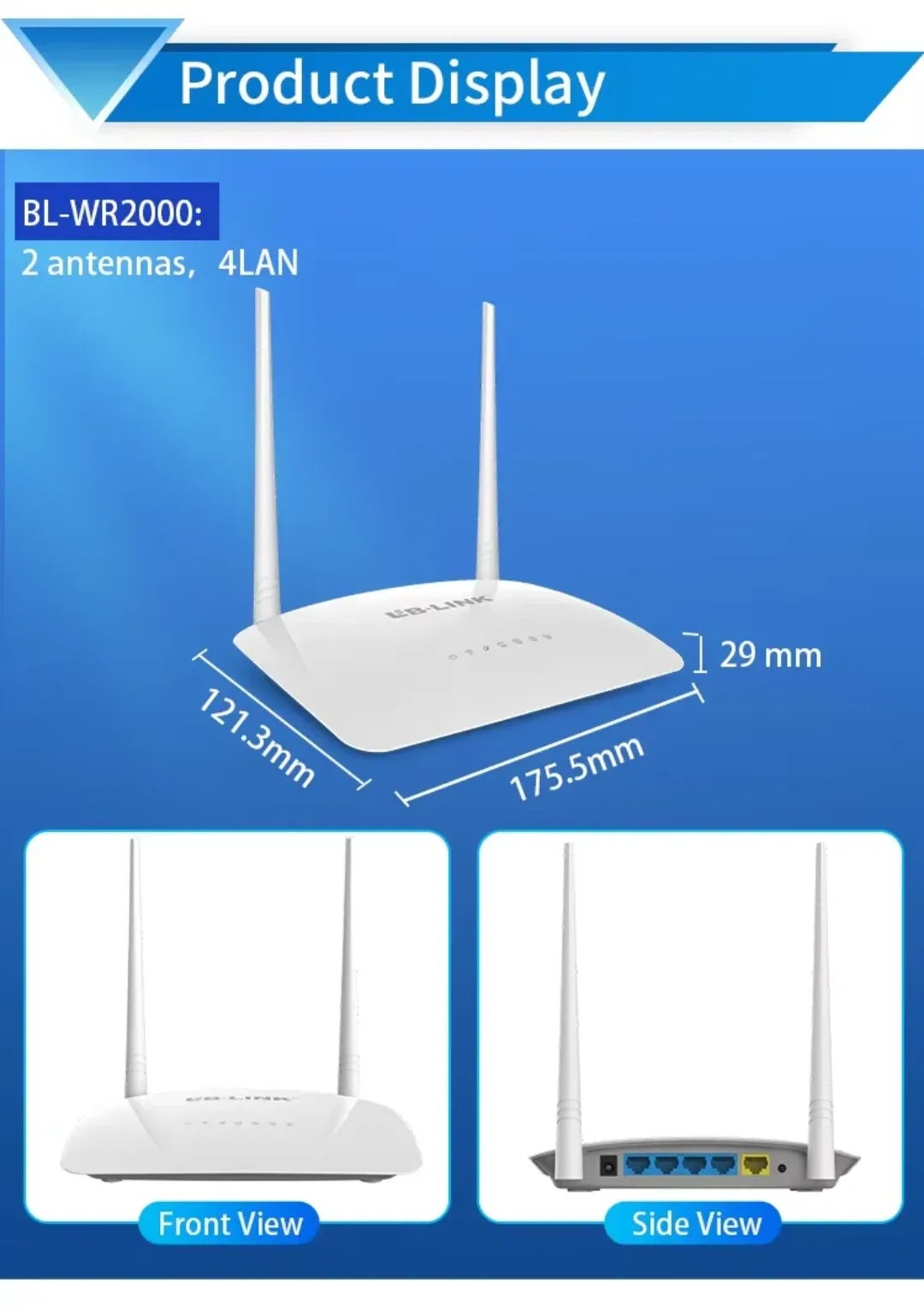 Routeur WiFi LB-LINK N300 – 300 Mbps, 2 antennes, 4 ports LAN, routeur sans fil haute performance
