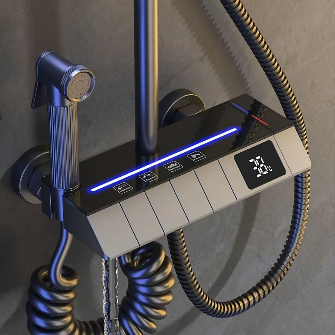 Douche intelligente à affichage LED – Ensemble de douche froide et chaude, contrôle de température numérique 38 °C, design moderne