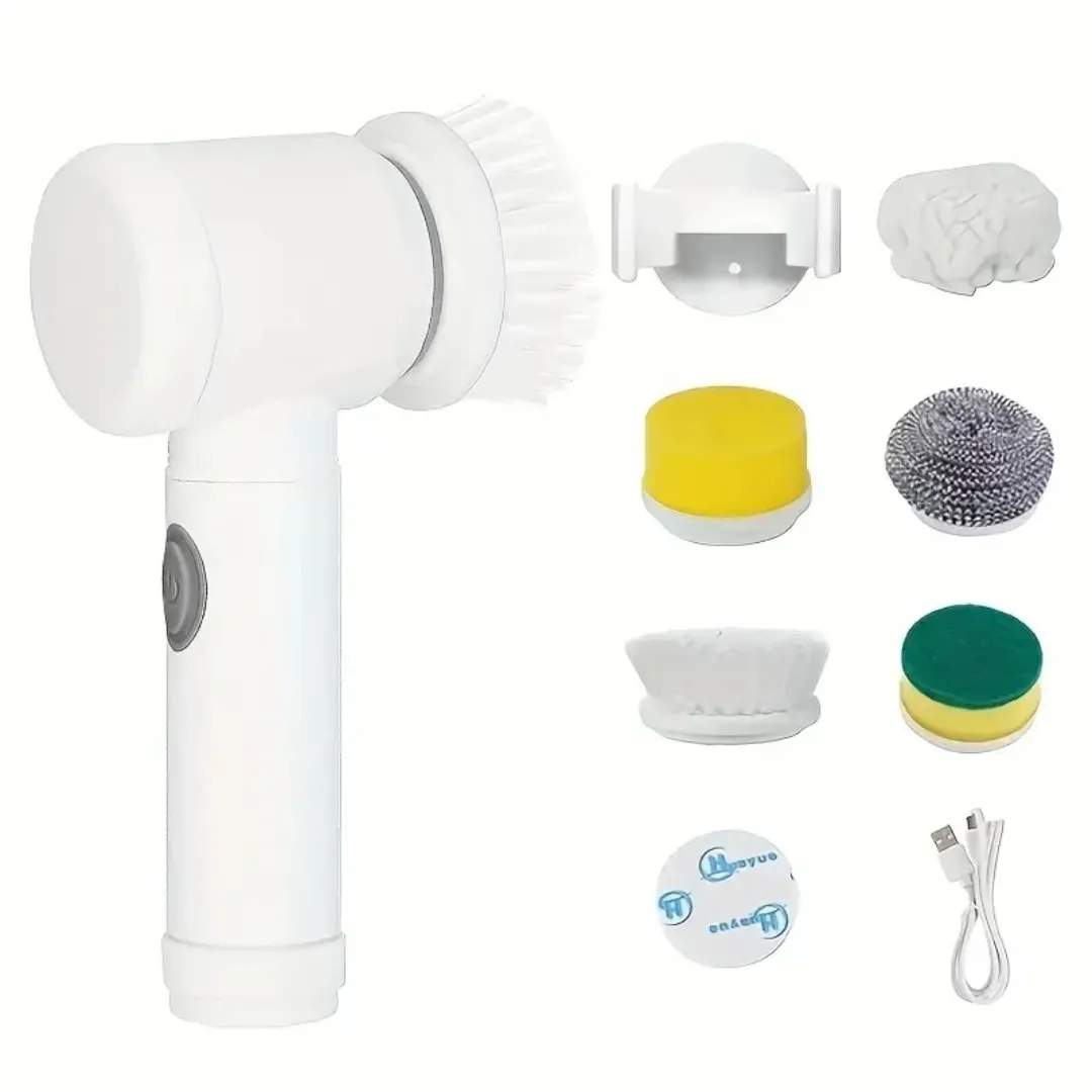 Brosse électrique de nettoyage rechargeable USB – Nettoyeur rotatif sans fil avec têtes interchangeables