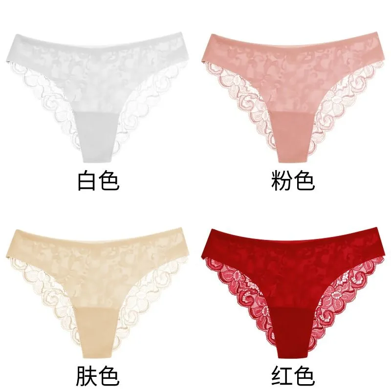 Lot de 4 culottes femme en dentelle – Strings confortables, respirants, doux et élégants