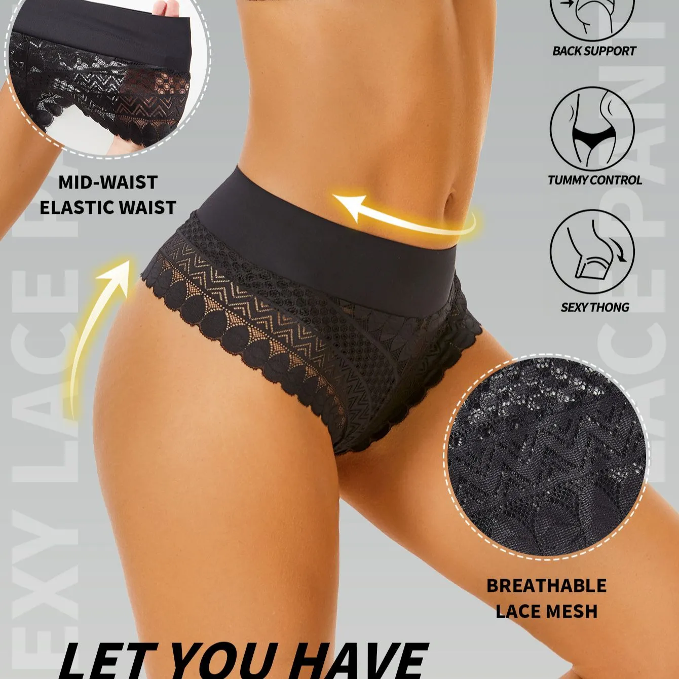 Lot de 3 pièces. Culotte femme dentelle sans couture – Taille haute confortable, élégante et respirante