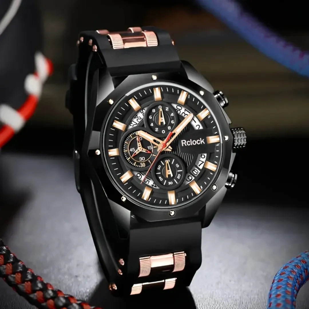 Montre homme à quartz style sport – Bracelet alliage – Cadran rond multifonction – Affichage lumineux