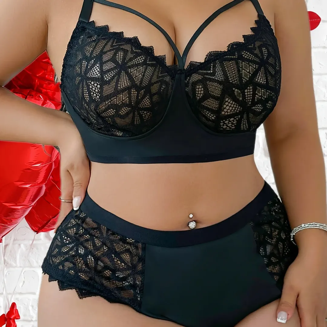 Ensemble de lingerie grande taille en dentelle – Soutien-gorge à fort maintien + culotte assortie