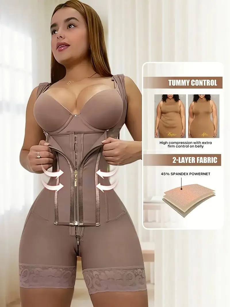 Combinaison gainante femme – Body sculptant taille haute avec fermeture zippée