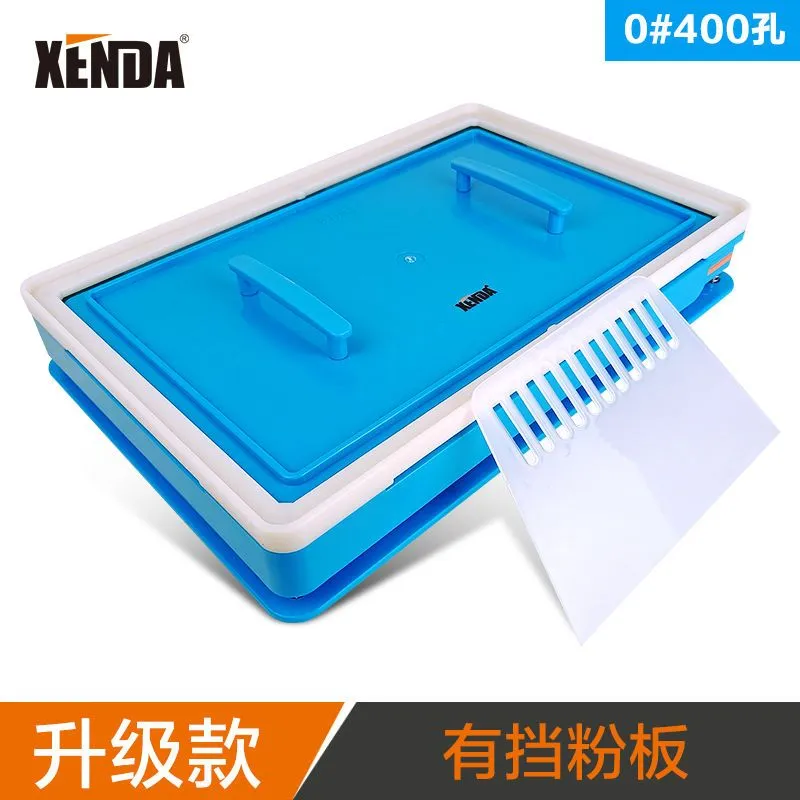 Plateau de remplissage pour gélules XENDA – 100, 200 et 400 trous avec plaque anti-poudre