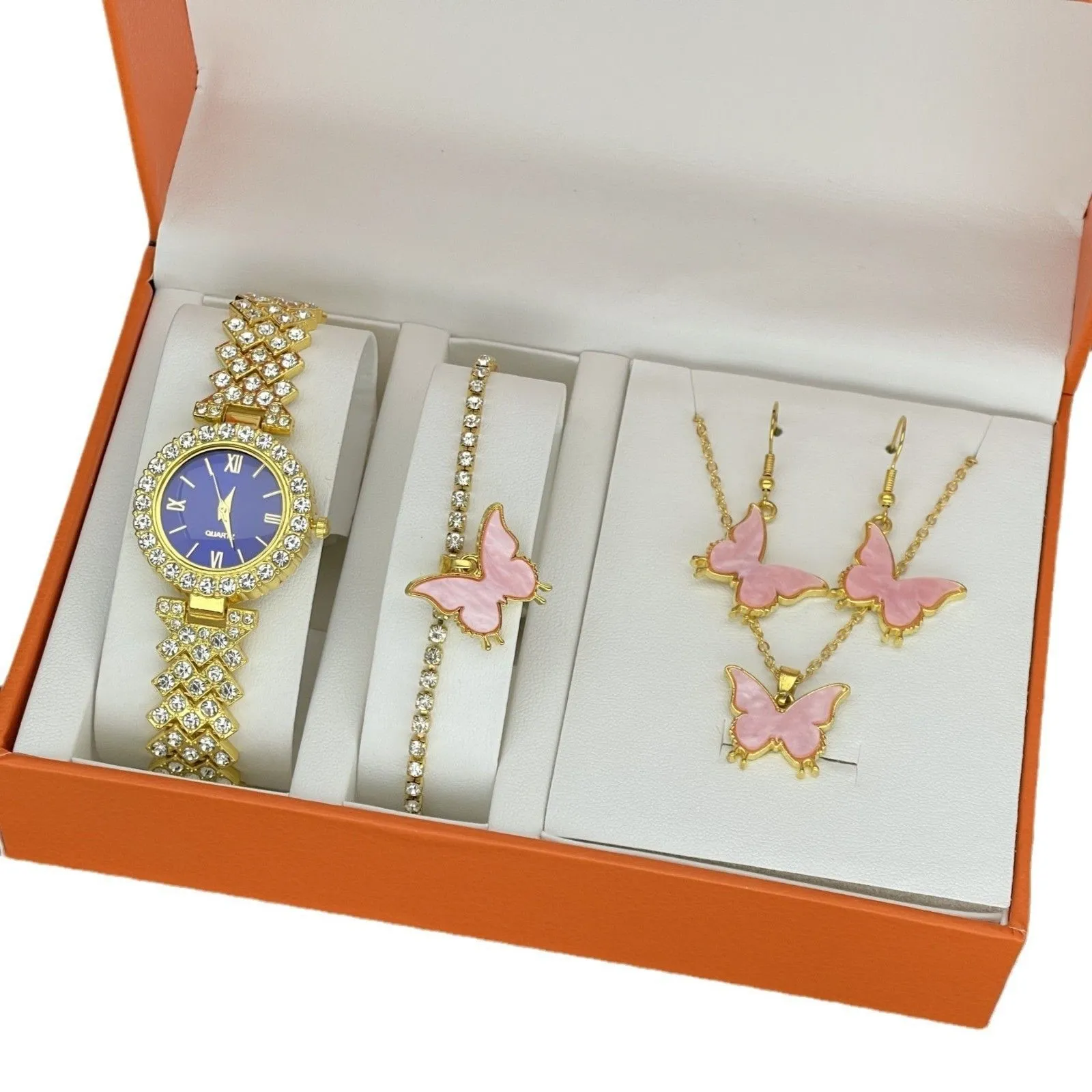 Coffret montre femme dorée avec bijoux cœur assortis 5 pièces