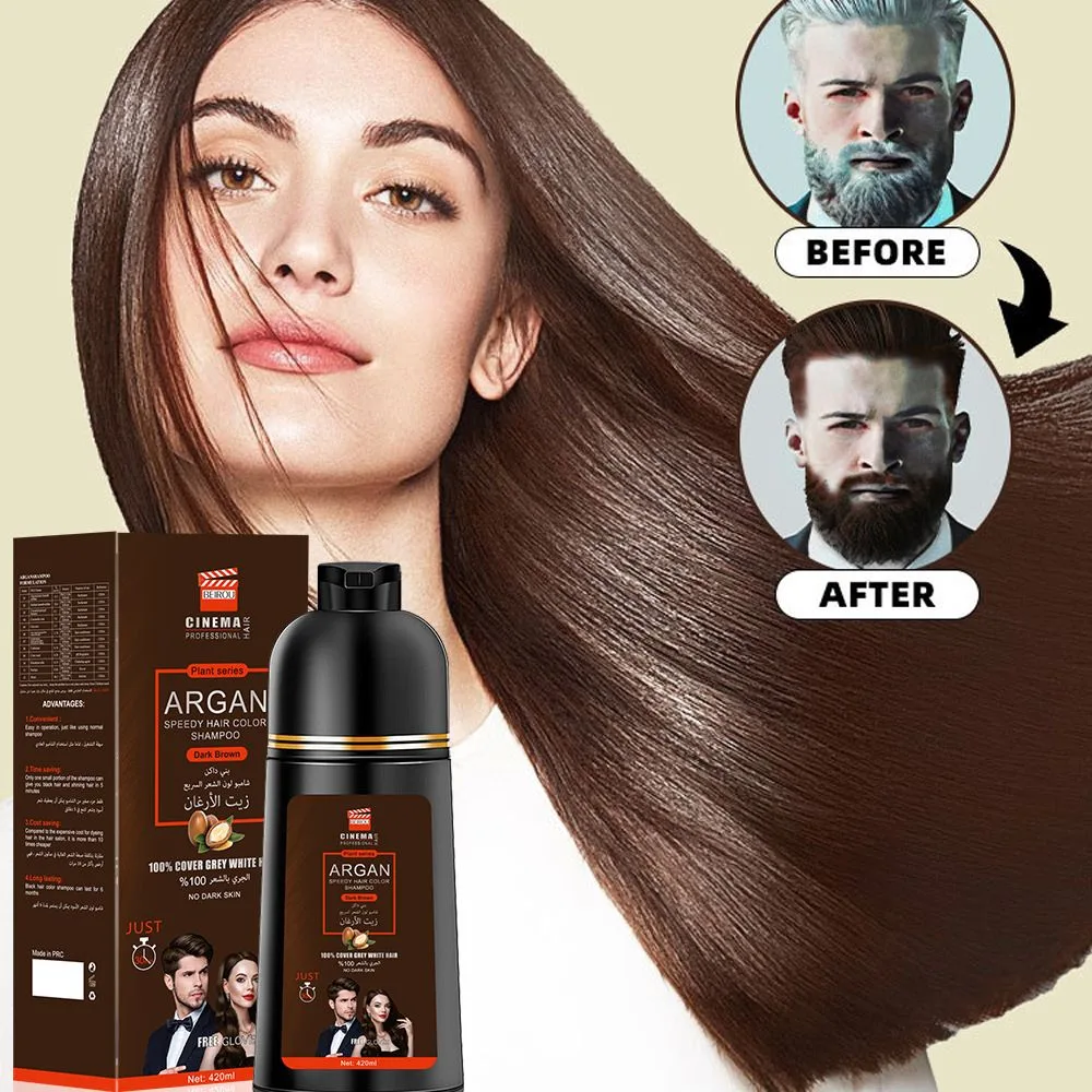 Shampoing colorant capillaire à l’huile d’argan 420 ml – Noir naturel, brun foncé, brun naturel