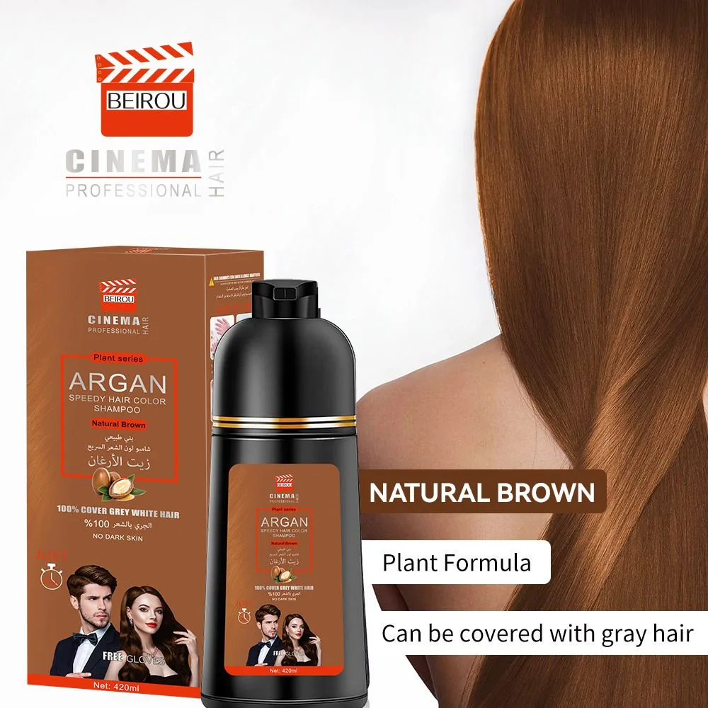 Shampoing colorant capillaire à l’huile d’argan 420 ml – Noir naturel, brun foncé, brun naturel