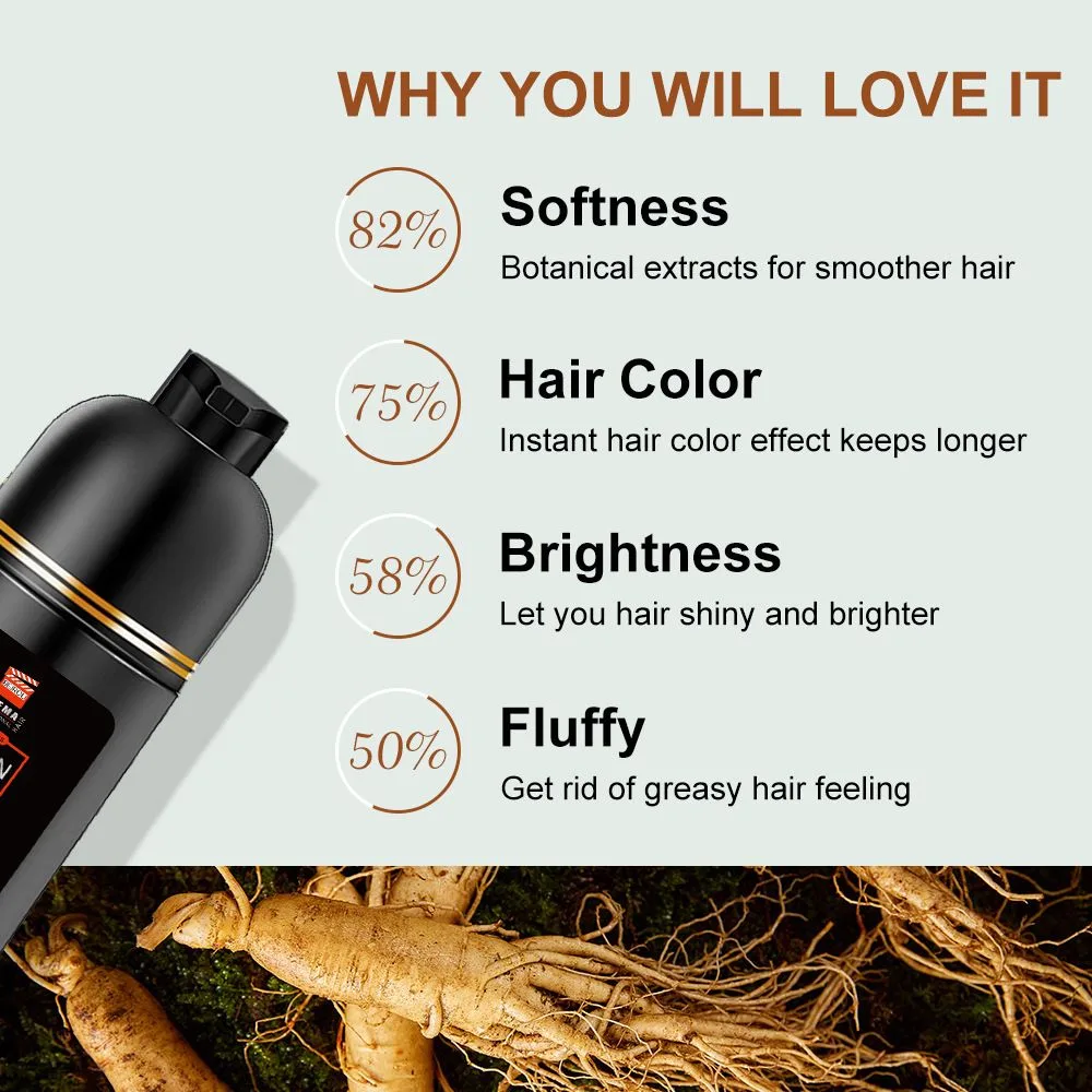 Shampoing colorant capillaire à l’huile d’argan 420 ml – Noir naturel, brun foncé, brun naturel