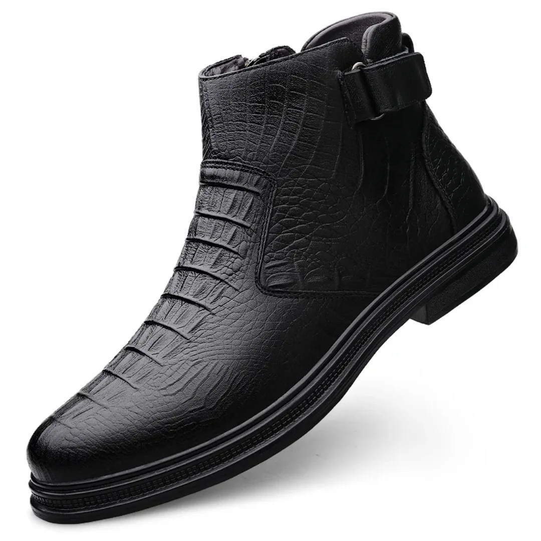 Bottes Chelsea montantes en cuir véritable pour homme avec fermeture éclair