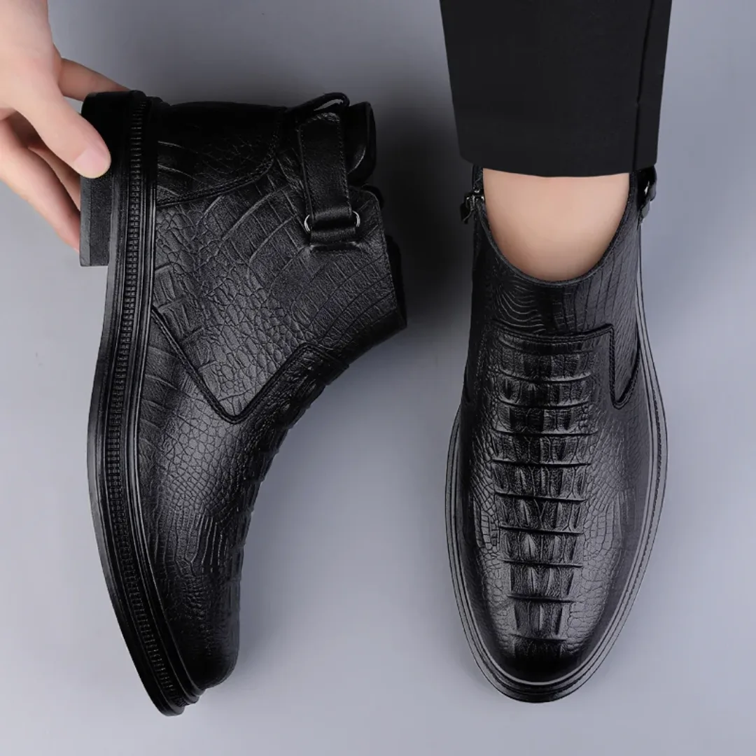 Bottes Chelsea montantes en cuir véritable pour homme avec fermeture éclair