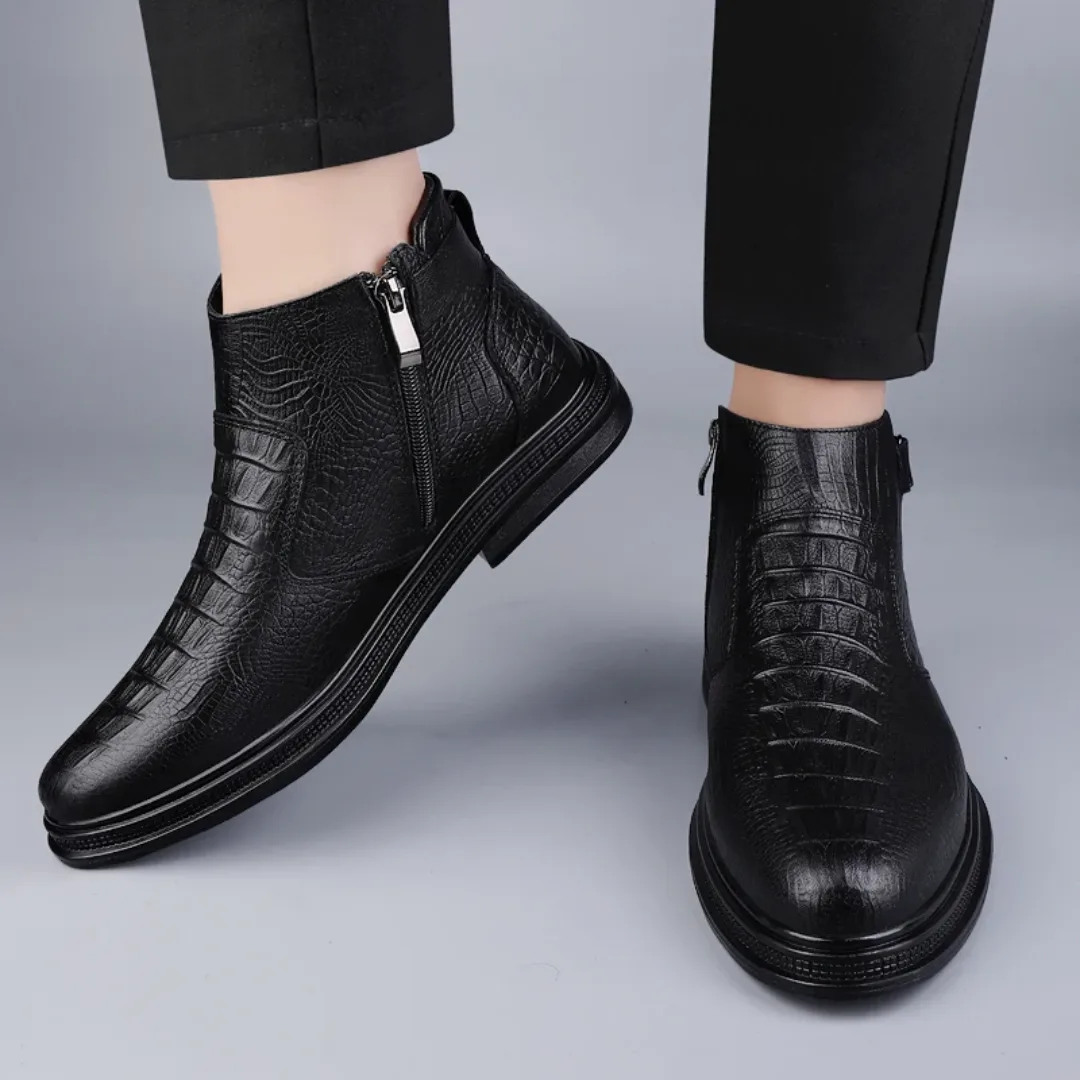 Bottes Chelsea montantes en cuir véritable pour homme avec fermeture éclair