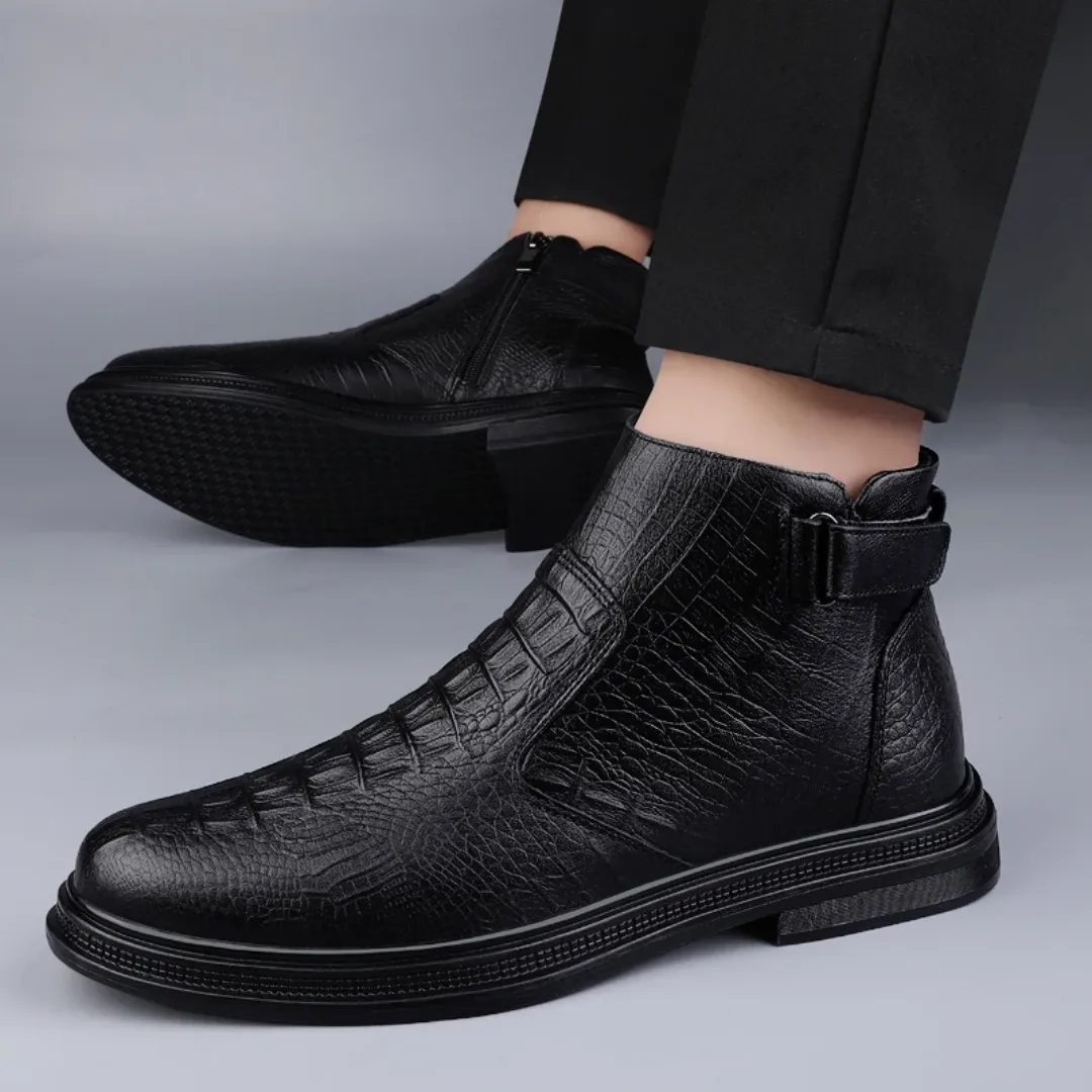 Bottes Chelsea montantes en cuir véritable pour homme avec fermeture éclair