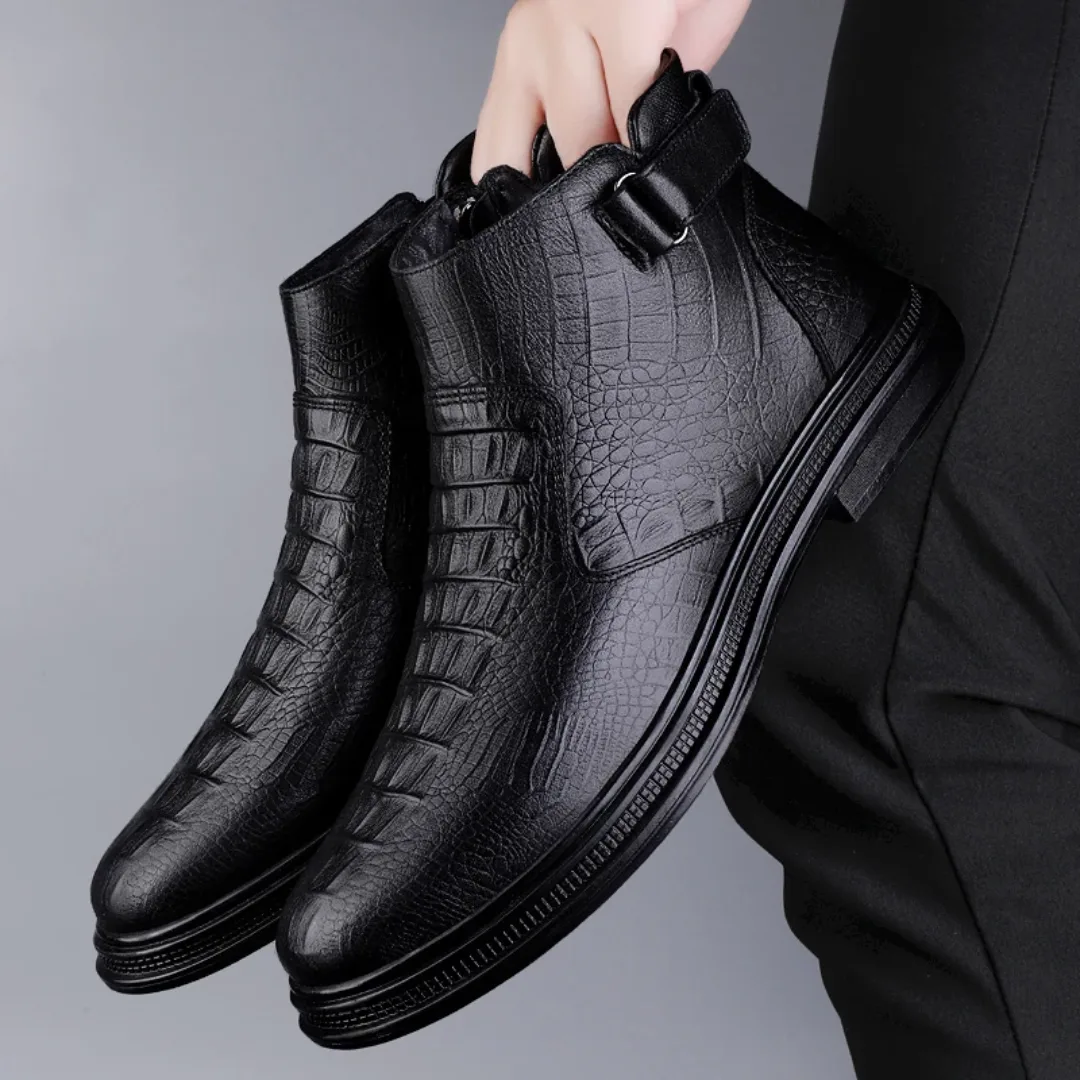 Bottes Chelsea montantes en cuir véritable pour homme avec fermeture éclair