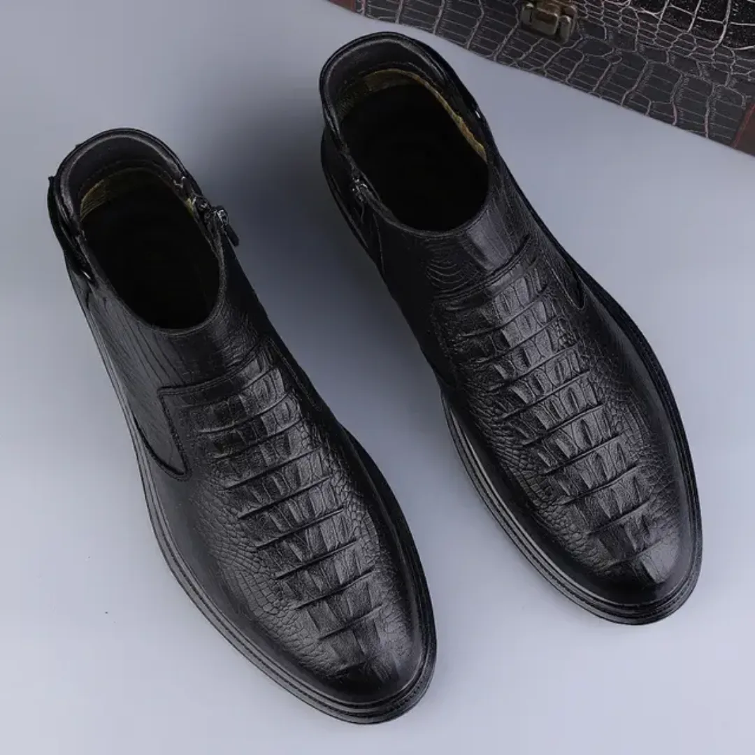 Bottes Chelsea montantes en cuir véritable pour homme avec fermeture éclair