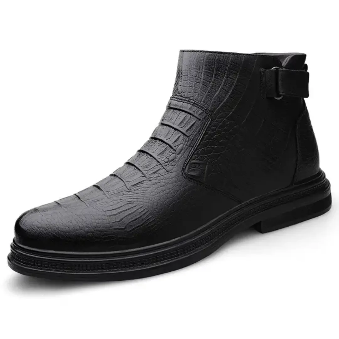 Bottes Chelsea montantes en cuir véritable pour homme avec fermeture éclair